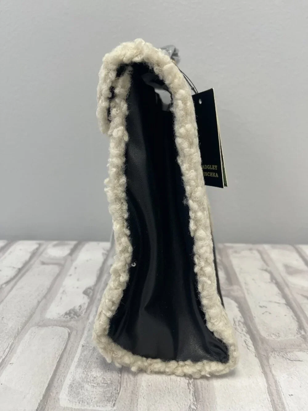 Badgley Mischka Suede & Faux Sherpa Crossbody Satchel in Black - BMH-515 - NWT
